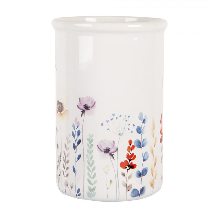 Ceramic Toothbrush Holder with Summer Floral Design - 8x12 cm