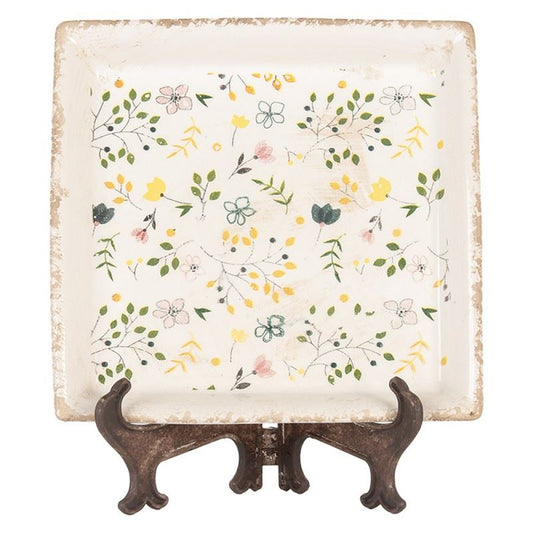 Vintage Floral Ceramic Tile with Cast Plastic Stand, 8.8x8.8 in (22х22 cm)