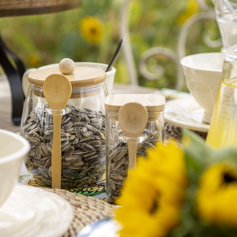 Glass Jar for Loose Powder with Wooden Lid and Spoon - 250 ml