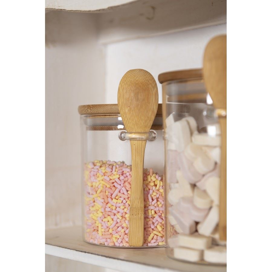 Glass Jar for Loose Powder with Wooden Lid and Spoon - 250 ml