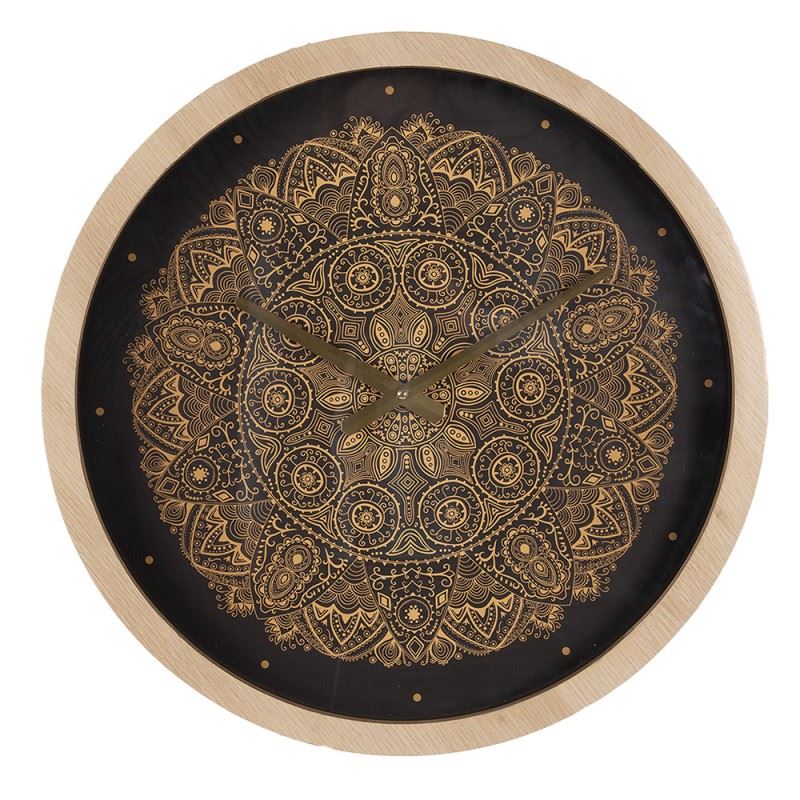 Boho-style black and gold wood glass hanging clock
