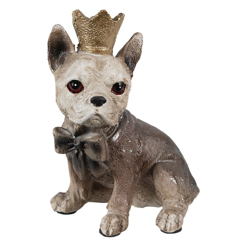 Royal French Bulldog Polystone Figurine with Crown 3x2.4x4.4 in