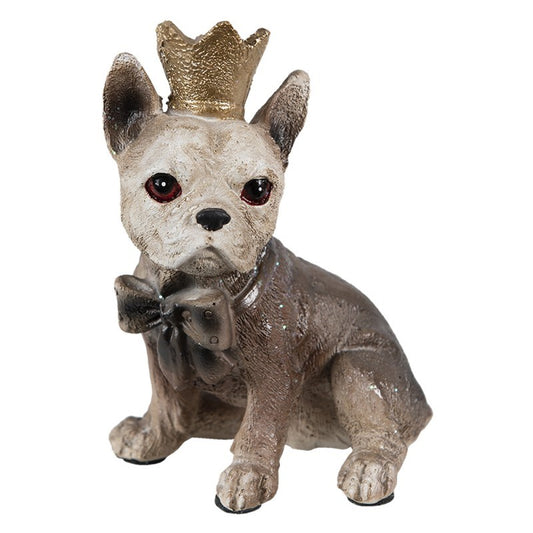 Royal French Bulldog Polystone Figurine with Crown 3x2.4x4.4 in