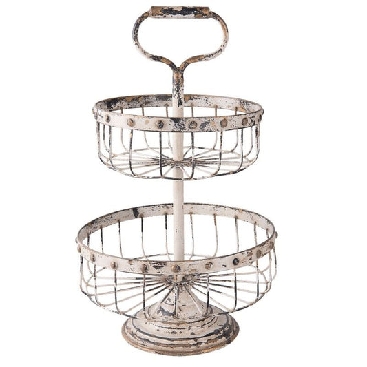 Vintage Shabby Chic Two-Tier Wire Basket Stand 12x20 in