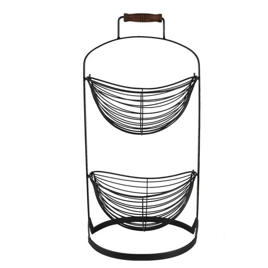 Elegant Two-Tier Metal Basket Stand 11x7.6x23 in
