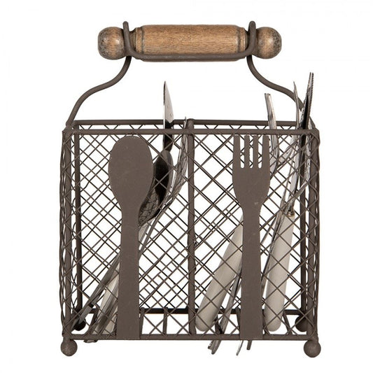 Rustic Braided Wire Cutlery Caddy – Brown Metal Table Organizer