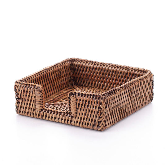 Handwoven Rattan Napkin Holder – Boho Table Decor, Natural Wicker Square Basket for Kitchen or Dining Table, Eco-Friendly Farmhouse Style