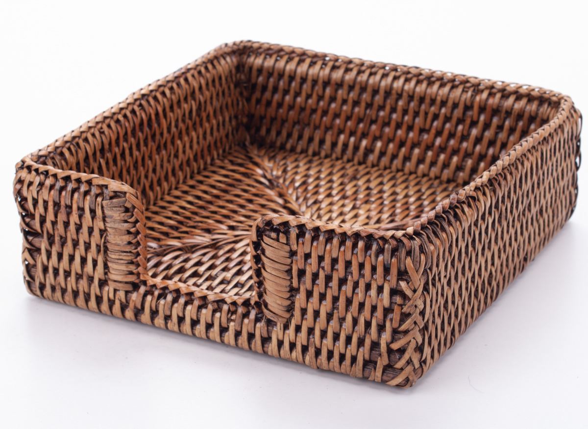 Handwoven Rattan Napkin Holder – Boho Table Decor, Natural Wicker Square Basket for Kitchen or Dining Table, Eco-Friendly Farmhouse Style