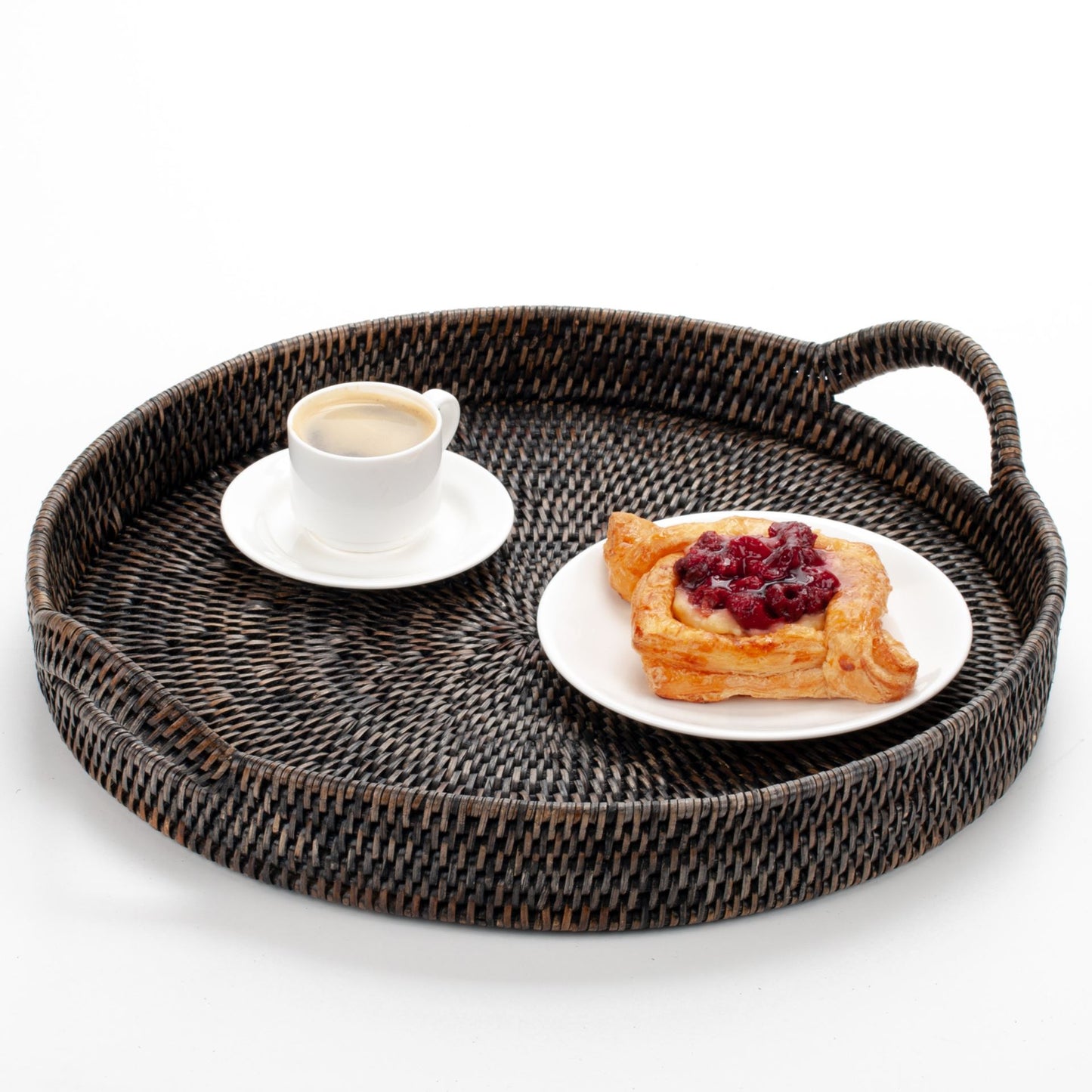 Large Round Rattan Serving Tray – Handwoven Wicker Boho Home Decor Diameter 16" (40 cm)