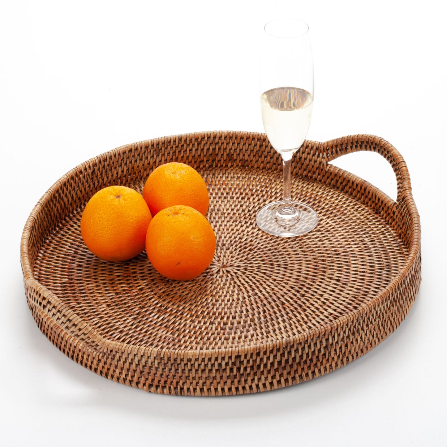 Large Round Rattan Serving Tray – Handwoven Wicker Boho Home Decor Diameter 16" (40 cm)