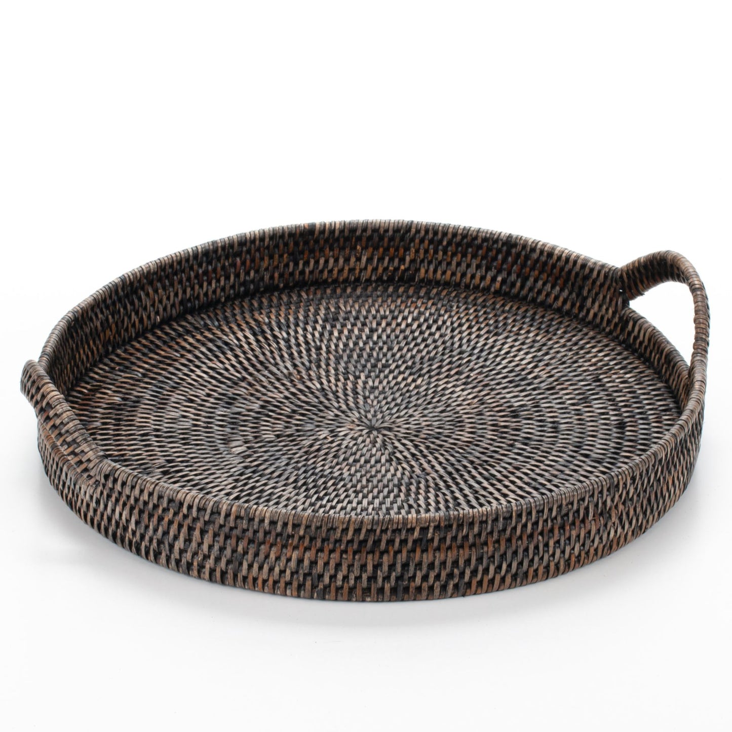 Round tray with handles woven from rattan, 48*6/10 cm, 71014-black
