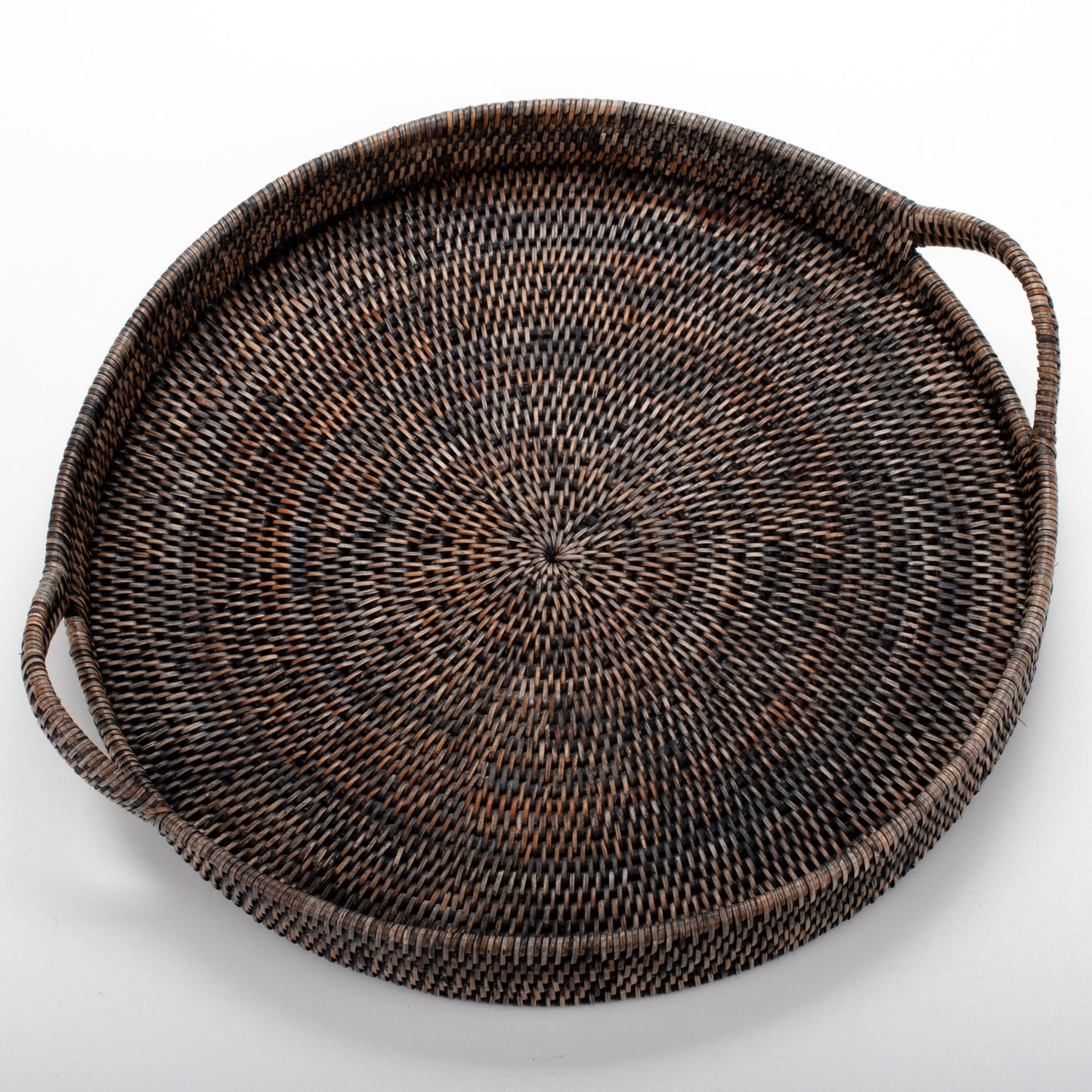 Round tray with handles woven from rattan, 48*6/10 cm, 71014-black