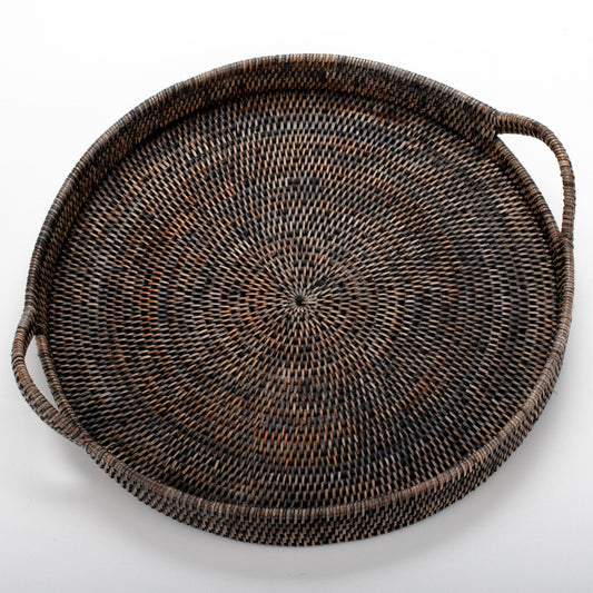 Round tray with handles woven from rattan, 48*6/10 cm, 71014-black