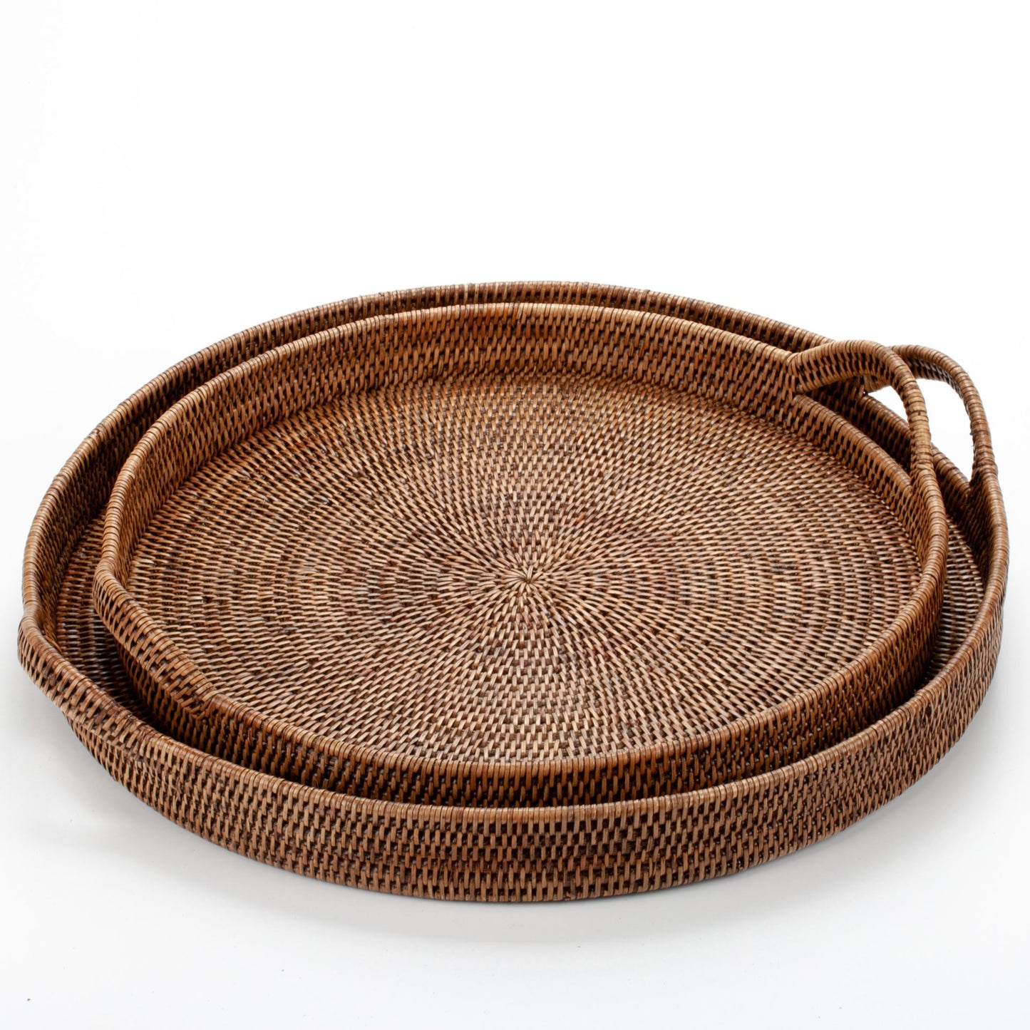 Round Tray with Handles Woven from Rattan, 48*6/10 cm, 71014-brown