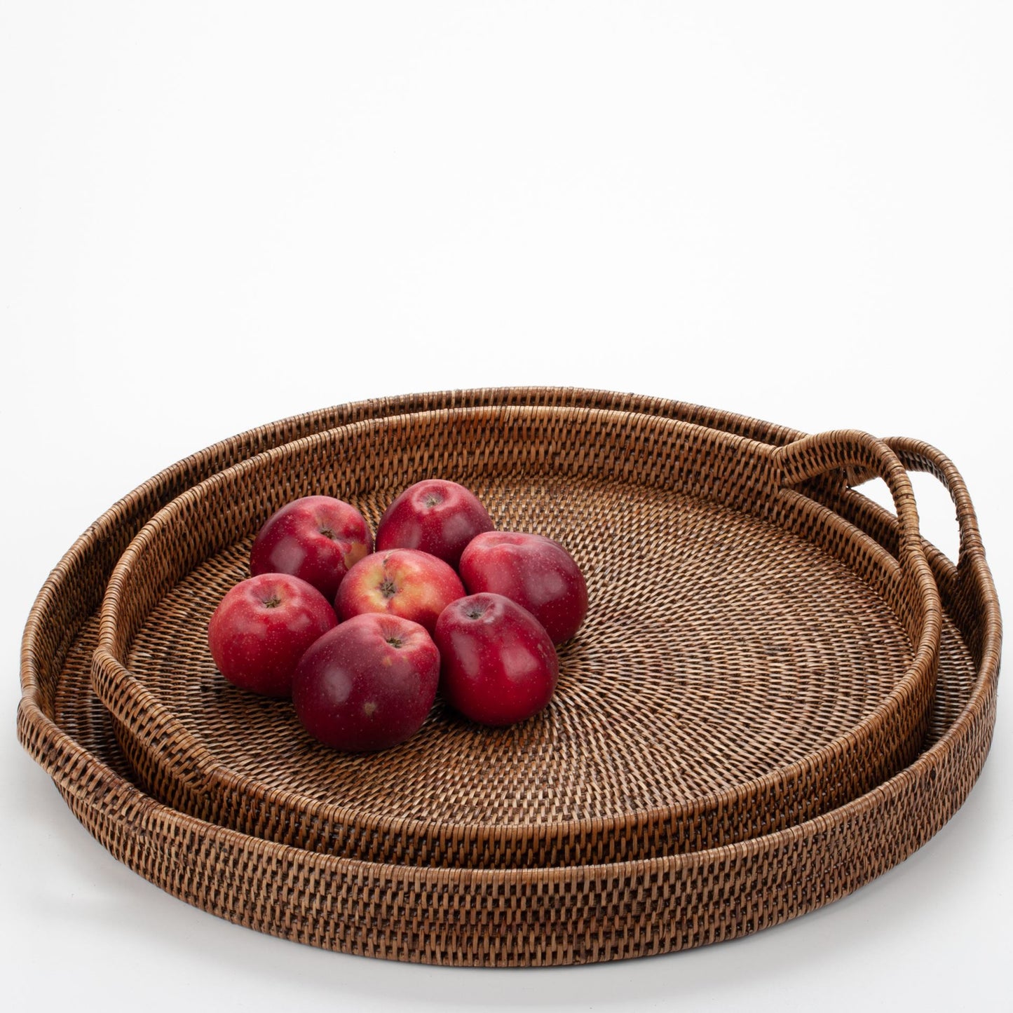 Round Tray with Handles Woven from Rattan, 48*6/10 cm, 71014-brown
