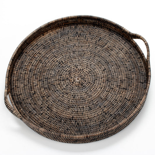 Round Tray with Handles Woven from Rattan, 56*6/10 cm, 71015-black