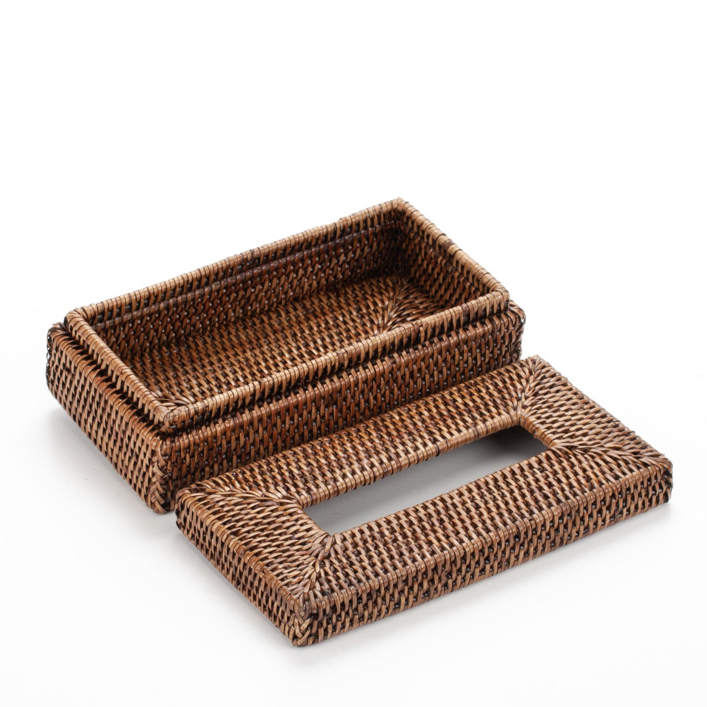 Handwoven Rattan Napkin Holder - Natural Basket for Kitchen & Dining Table, Boho Farmhouse Decor