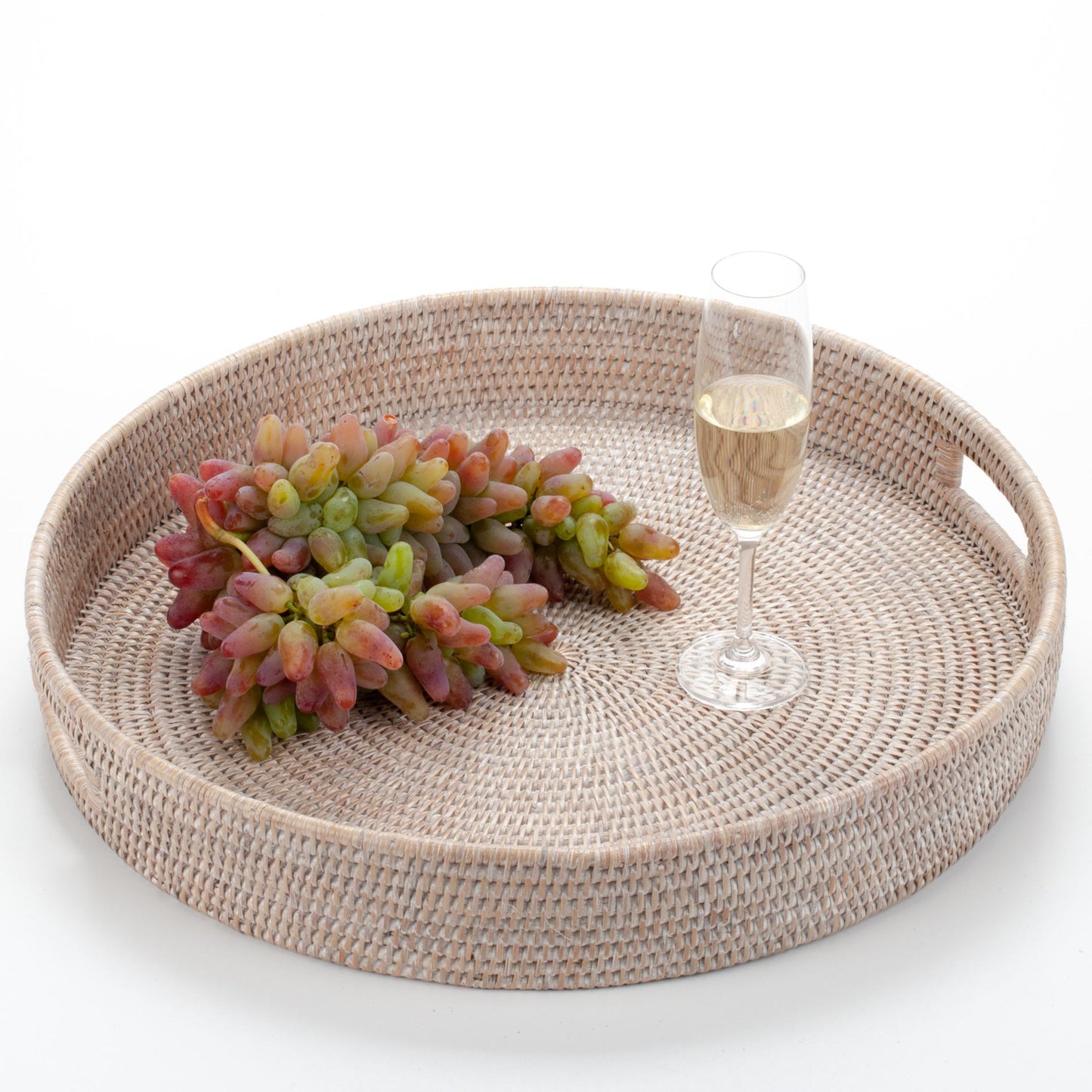Round Tray with Handles Woven from Rattan, 50*8 cm, 71019-white