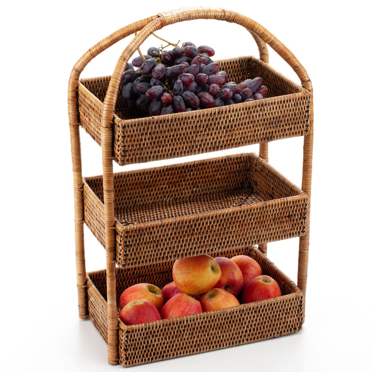 Woven Rattan Fruit Storage Rack, 35*20*56 cm, 71025-brown