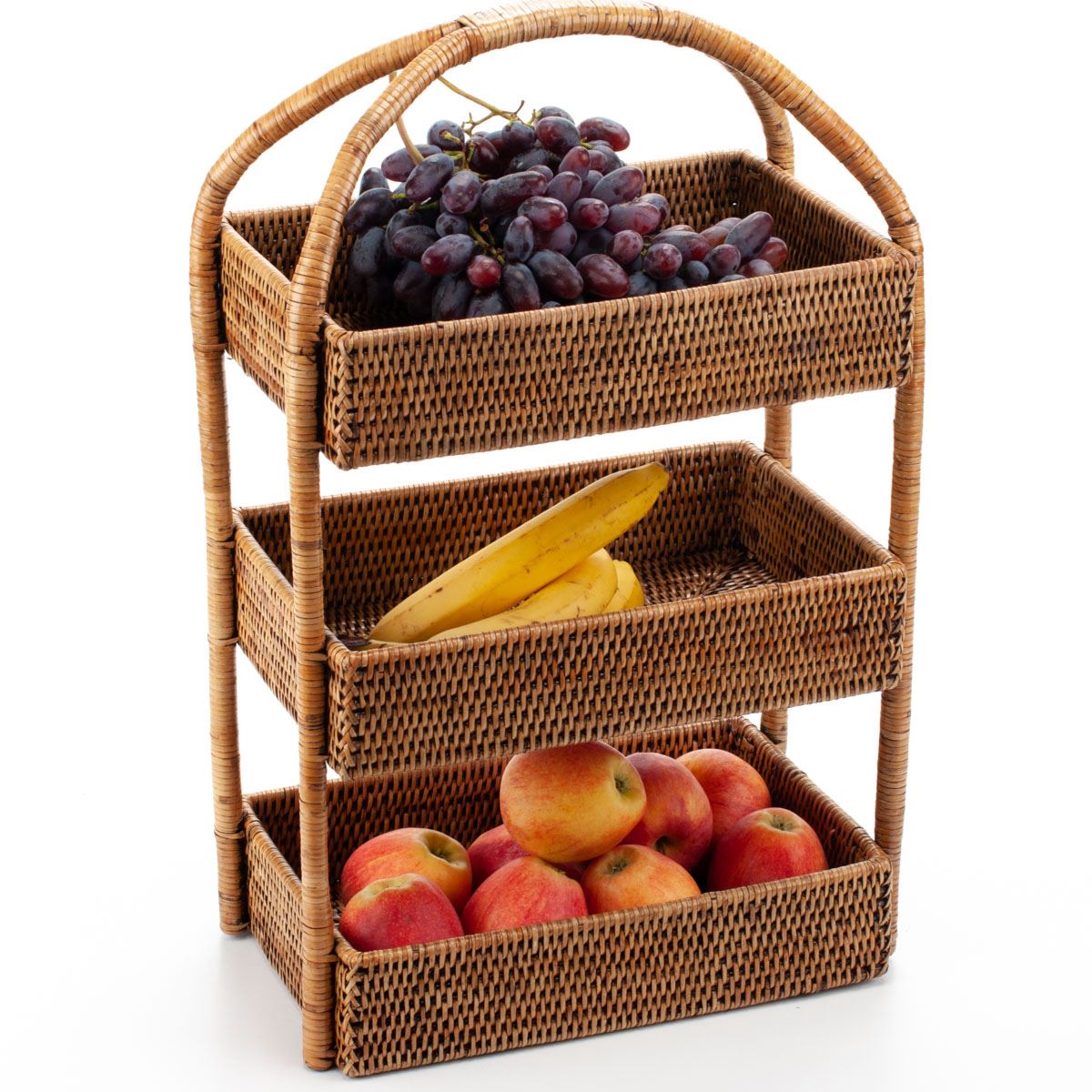 Woven Rattan Fruit Storage Rack, 35*20*56 cm, 71025-brown