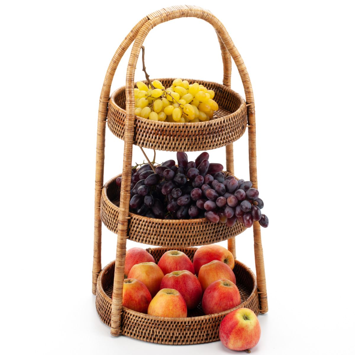 Woven Rattan Fruit Storage Shelf, 33*56 cm, 71087-brown