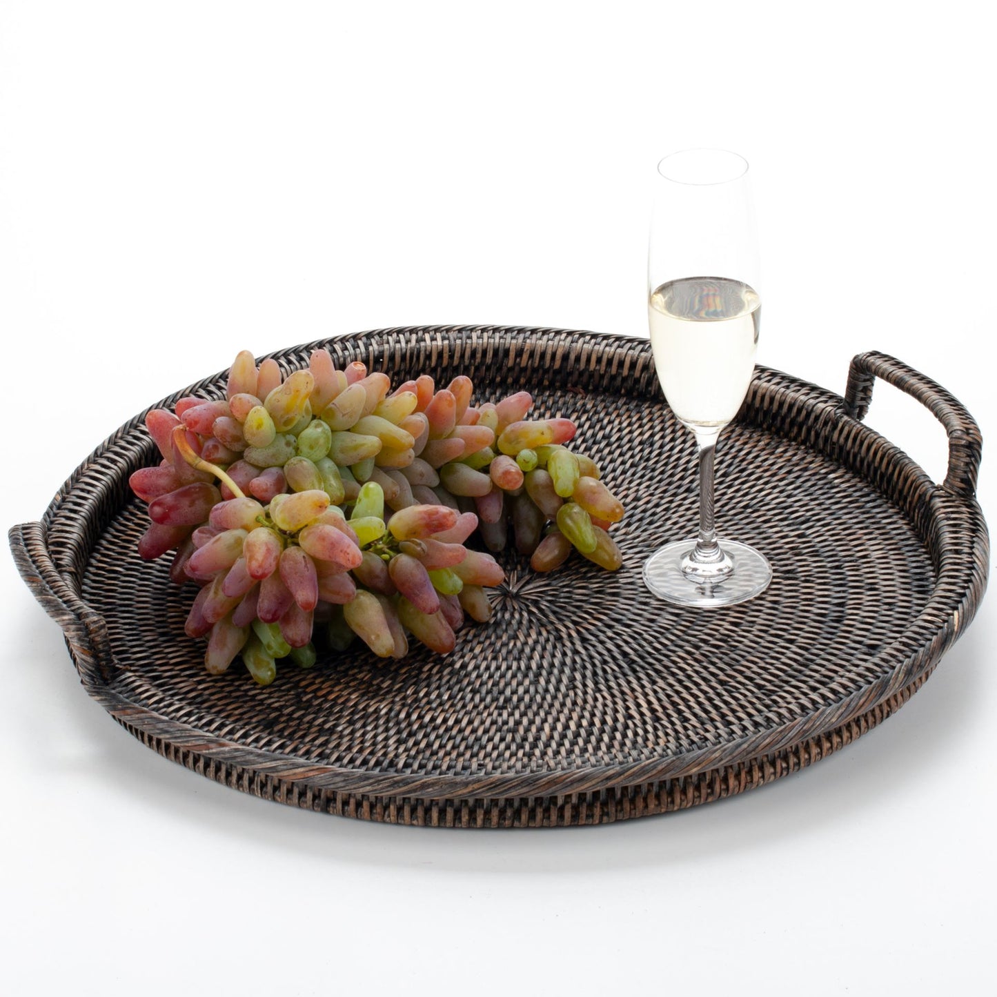 Round Tray with Handles Woven from Rattan, 48*6 cm, 71026-black