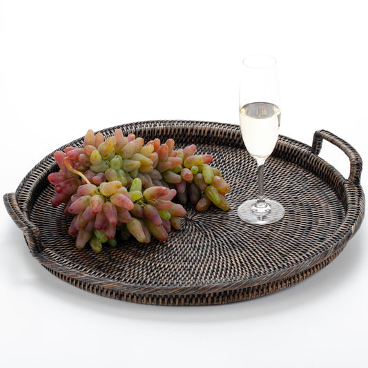 Round Tray with Handles Woven from Rattan, 48*6 cm, 71026-black