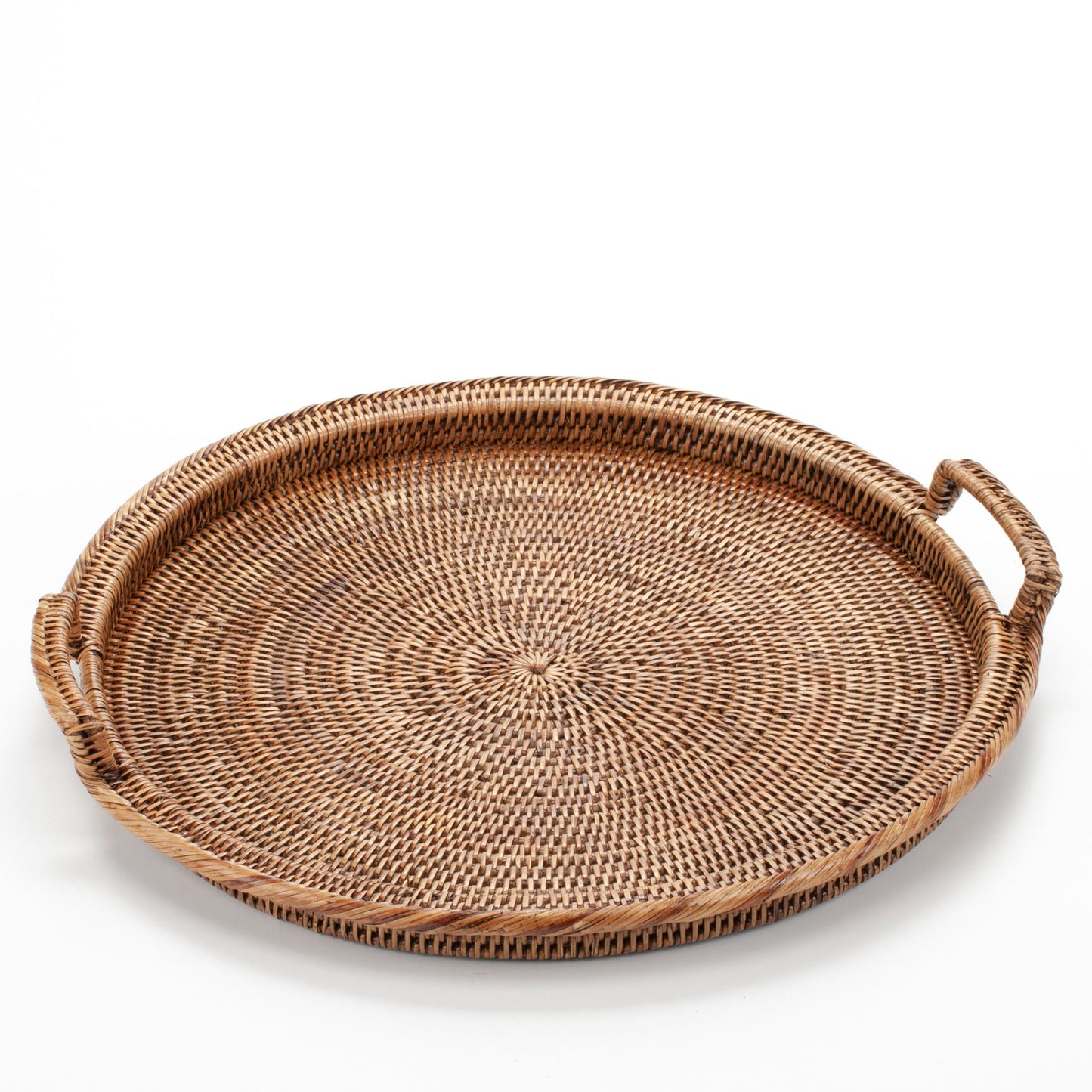 Round Tray with Handles Woven from Rattan, 48*6 cm, 71026-brown