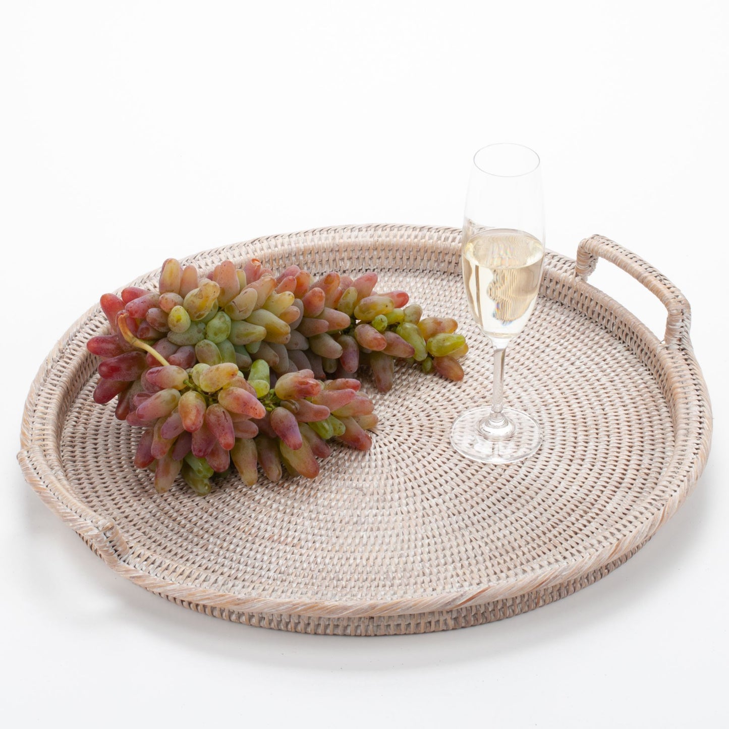 Round Tray with Handles Woven from Rattan, 48*6 cm, 71026-white