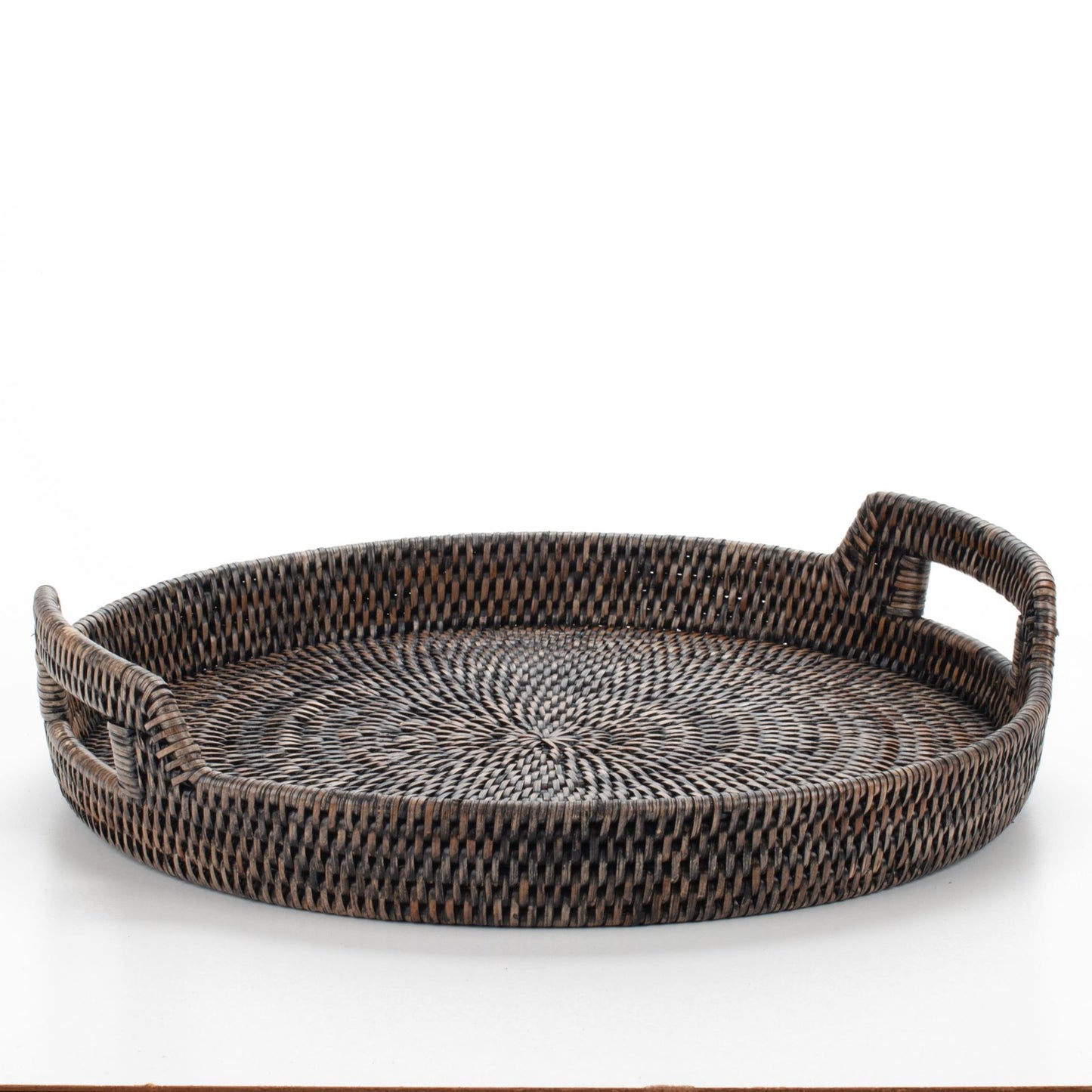 16" Round Handwoven Rattan Serving Tray with Handles | Natural Boho Tray for Coffee Table, Breakfast in Bed & Entertaining
