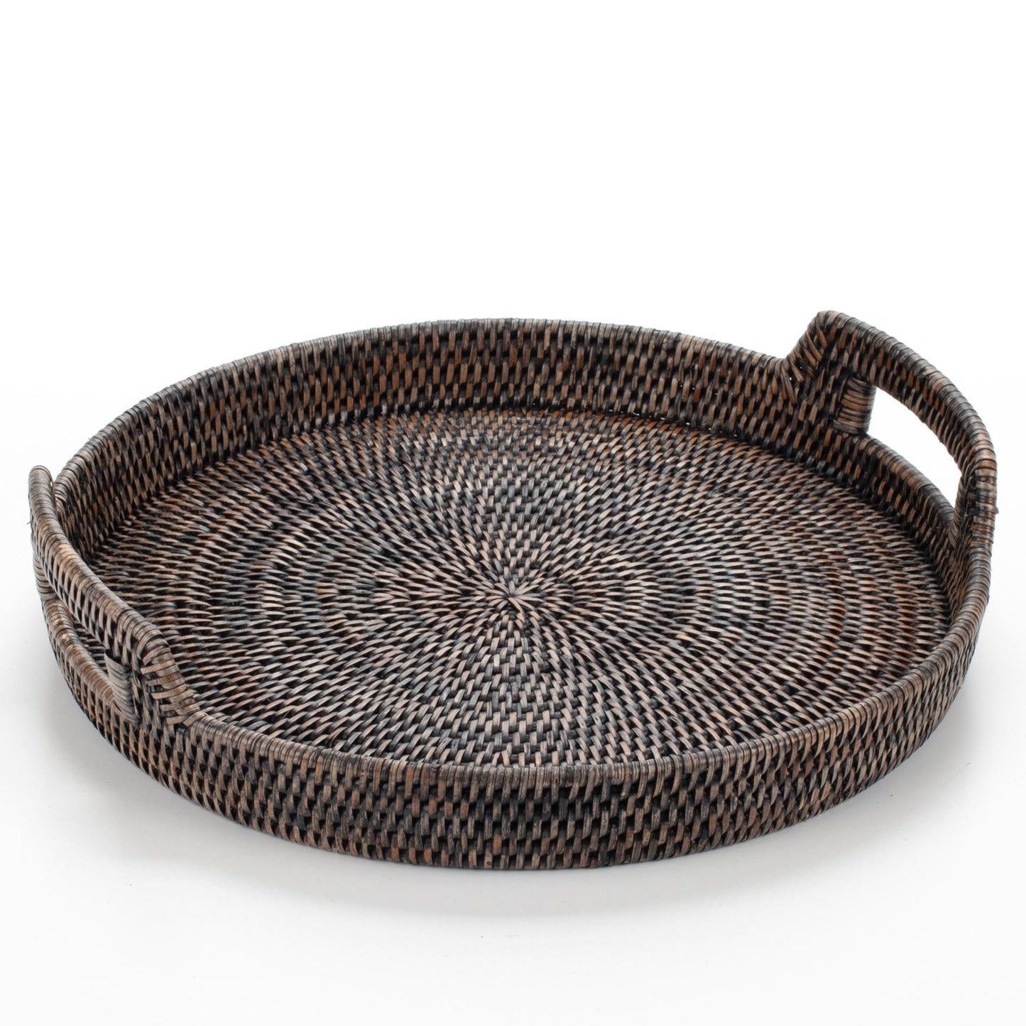 16" Round Handwoven Rattan Serving Tray with Handles | Natural Boho Tray for Coffee Table, Breakfast in Bed & Entertaining