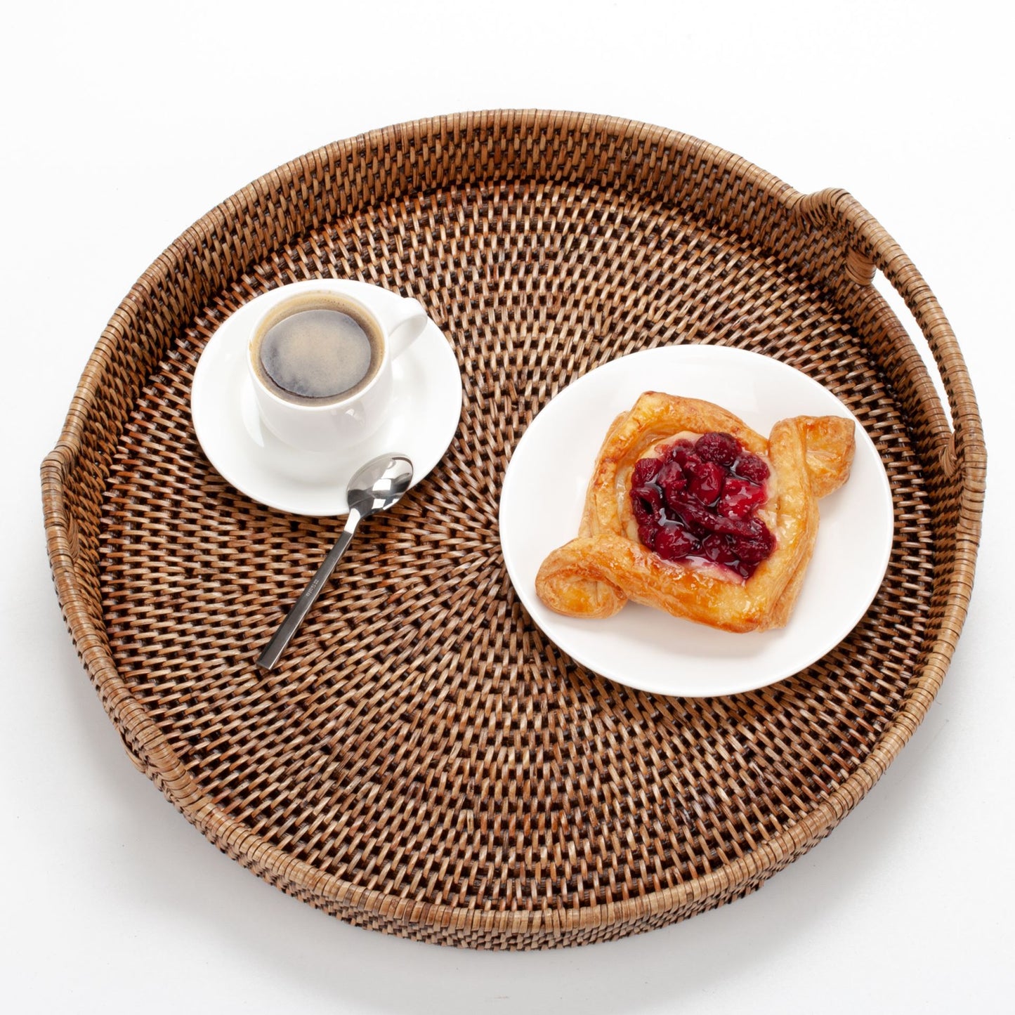 Round Tray with Handles Woven from Rattan, 40*4/8 cm, 71036-brown