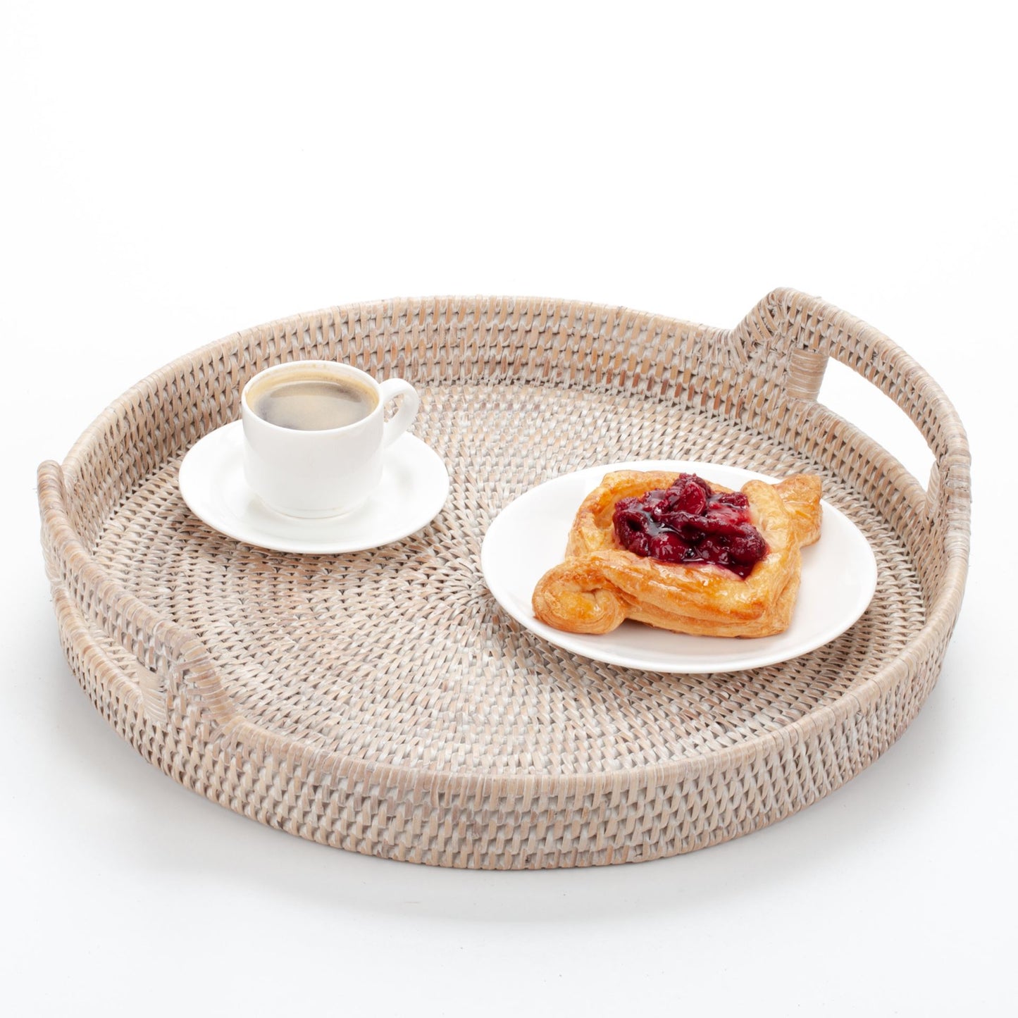 Round Tray with Handles Woven from Rattan, 40*4/8 cm, 71036-white