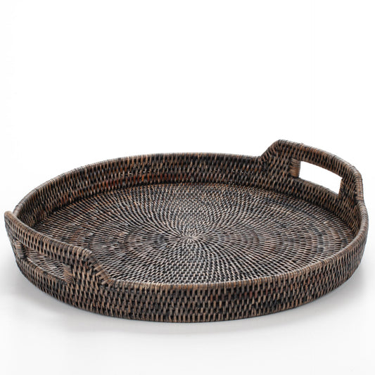 Round Tray with Handles Woven from Rattan, 48*5/9 cm, 71037-black