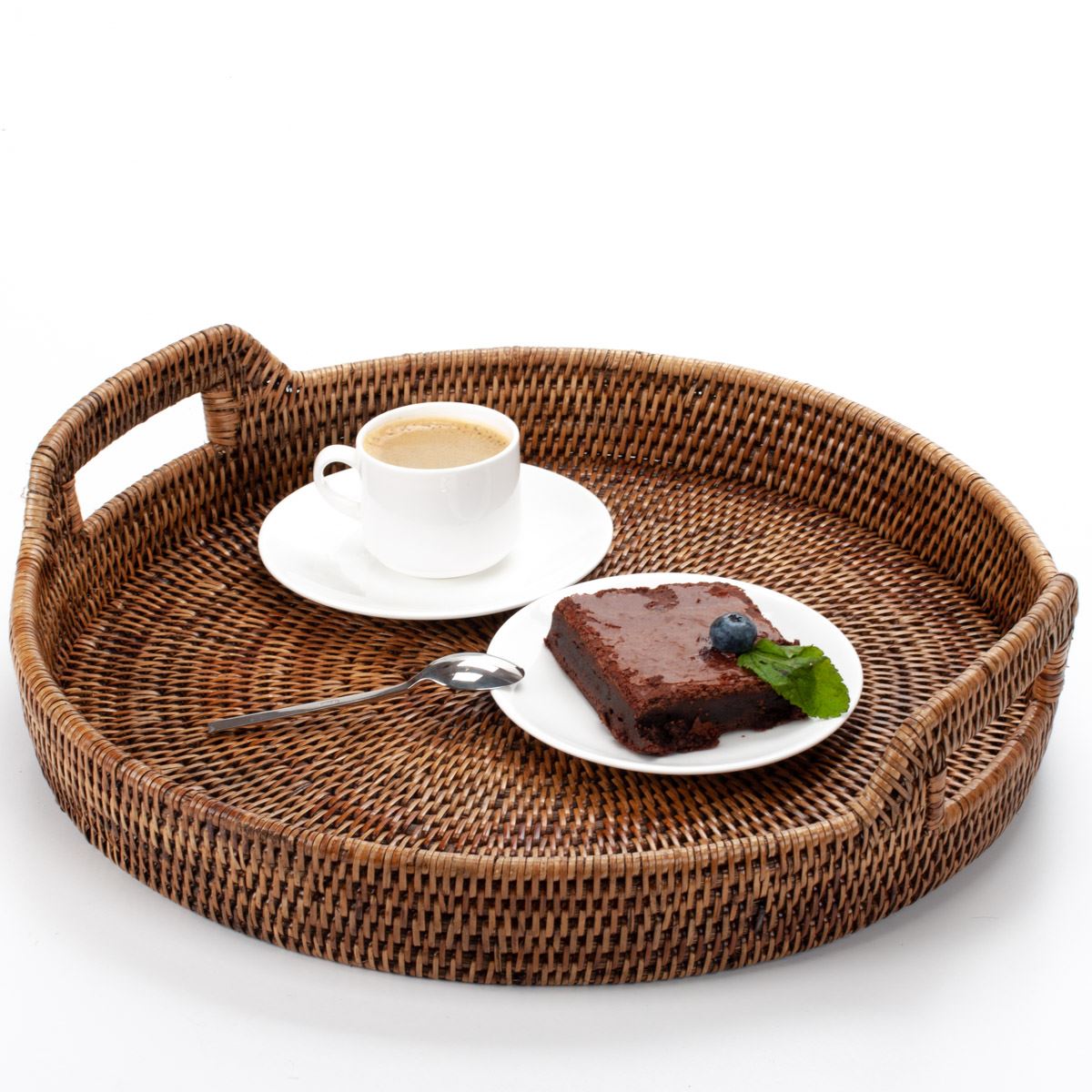 Round Tray with Handles Woven from Rattan, 48*5/9 cm, 71037-brown