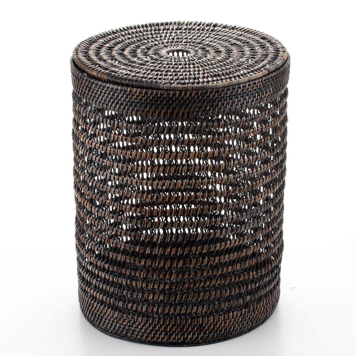 Lidded Laundry Basket Woven from Rattan, 38*50 cm, 71046-black