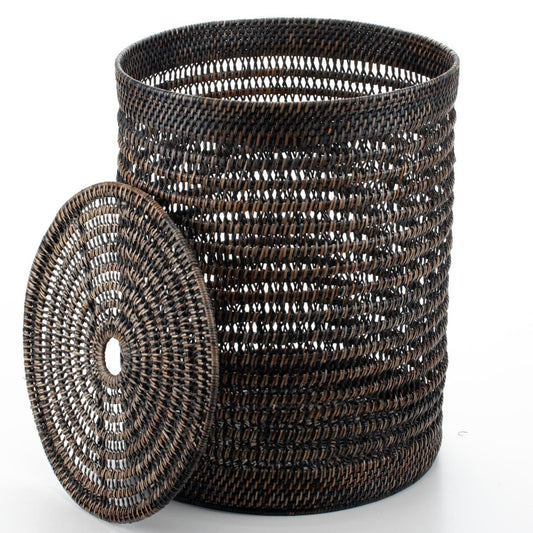 Lidded Laundry Basket Woven from Rattan, 38*50 cm, 71046-black