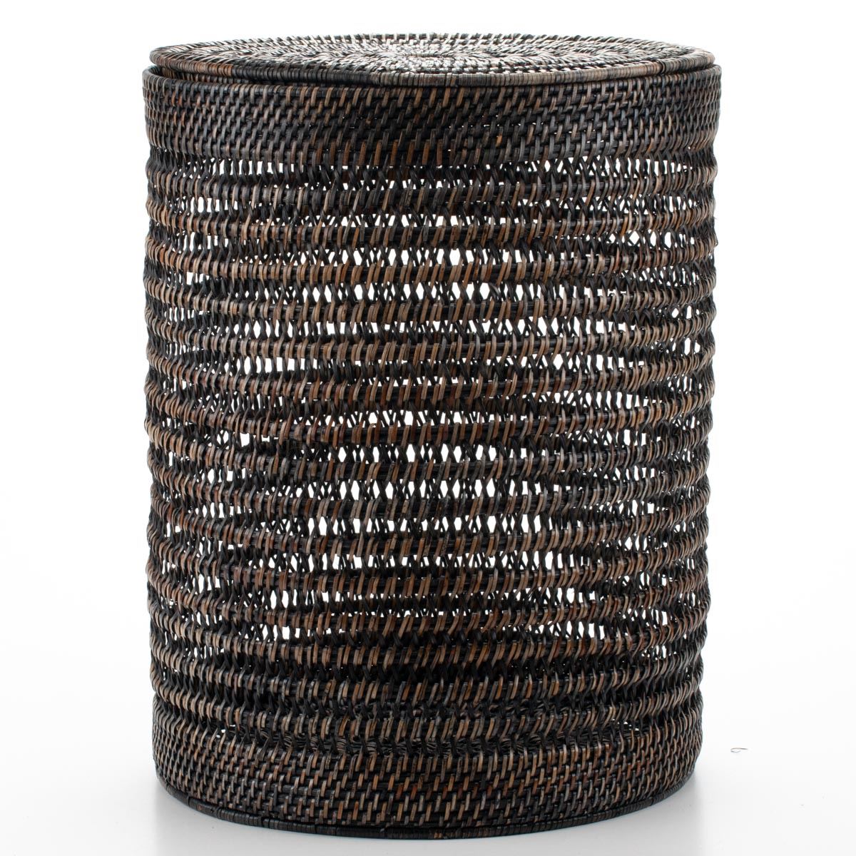Lidded Laundry Basket Woven from Rattan, 38*50 cm, 71046-black