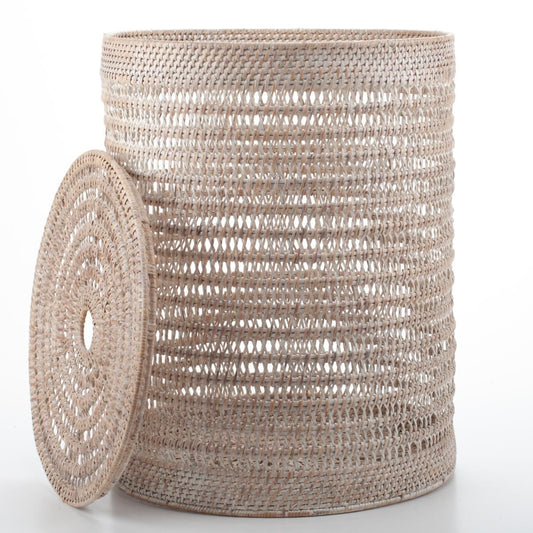 Wicker Laundry Basket with Lid Made of Rattan, 38*50 cm, 71046-white