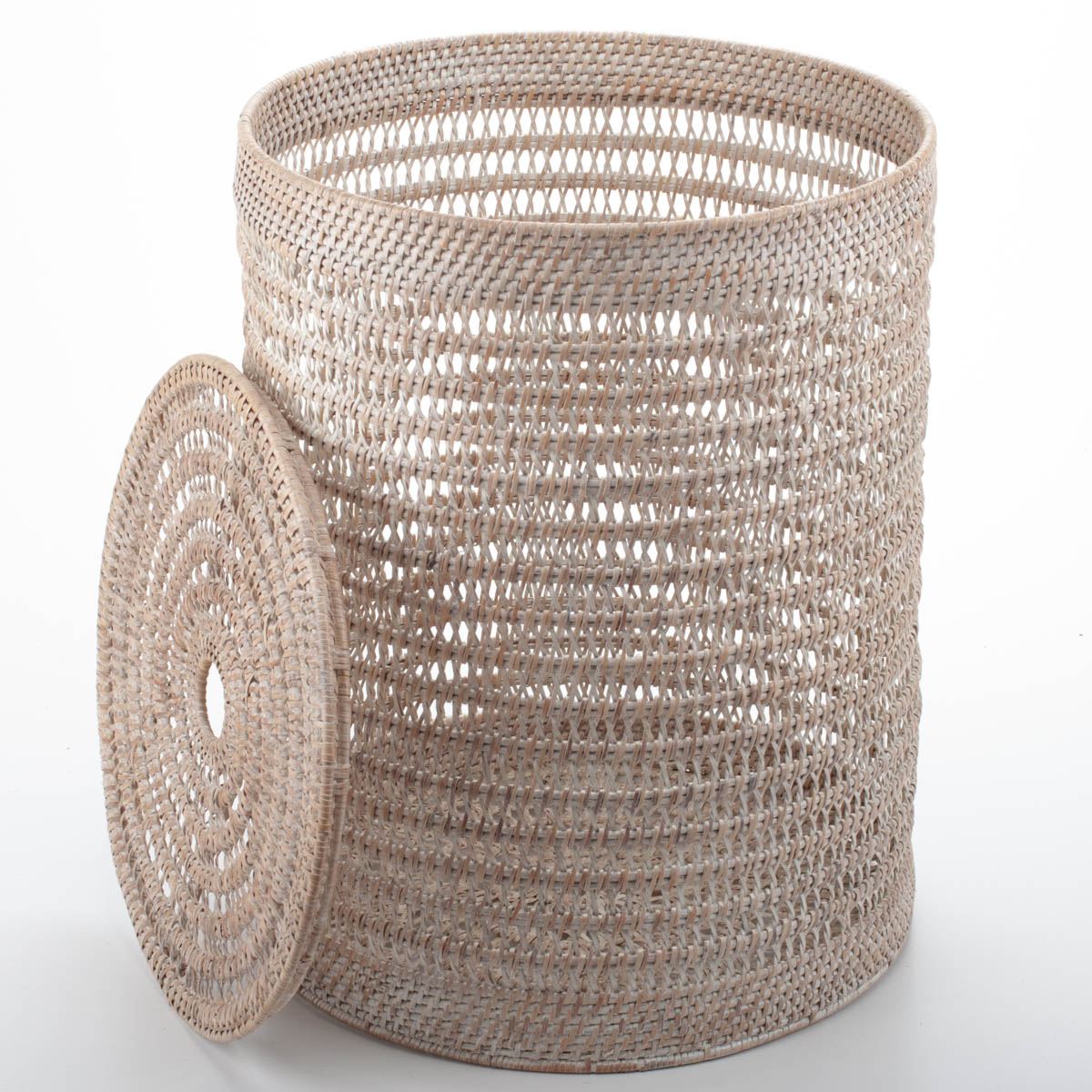 Wicker Laundry Basket with Lid Made of Rattan, 38*50 cm, 71046-white