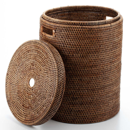 Laundry Basket with Lid Woven from Rattan, 38*51 cm, 71049-brown