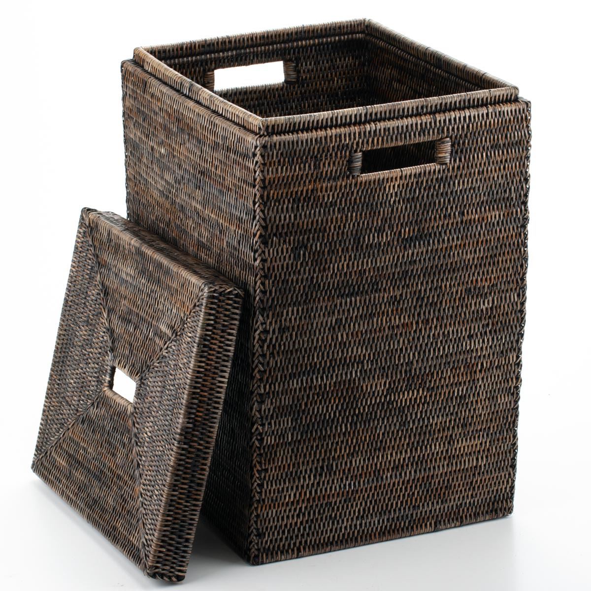 Laundry Basket with Lid Woven from Rattan Helen, 40*35*57 cm, 71050-black