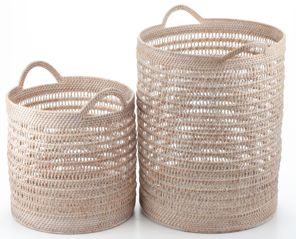 Woven Storage Basket for Children's Toys and Household Items, Handmade Natural Rattan, 35*35/40 cm, 71069-white