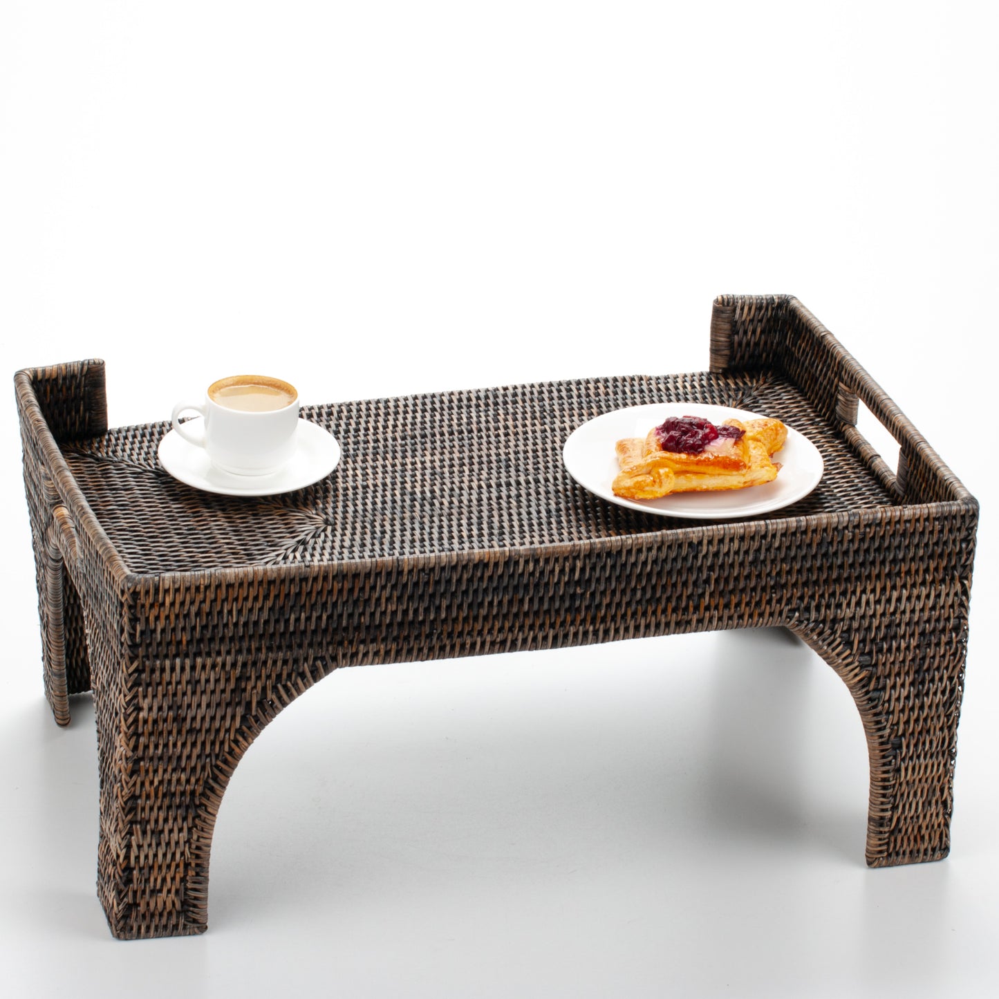 Handwoven Rattan Bed Tray Table with Legs | Breakfast in Bed Serving Tray | Boho Woven Tray with Handles | Laptop Stand