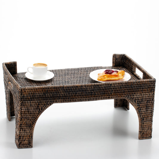 Handwoven Rattan Bed Tray Table with Legs | Breakfast in Bed Serving Tray | Boho Woven Tray with Handles | Laptop Stand