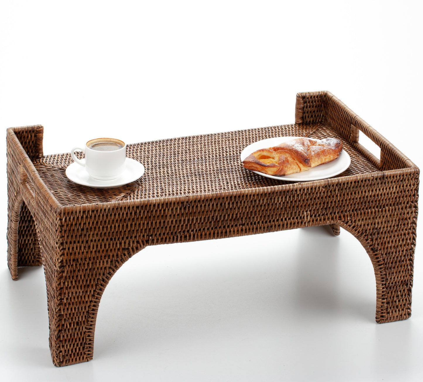 Handwoven Rattan Bed Tray Table with Legs | Breakfast in Bed Serving Tray | Boho Woven Tray with Handles | Laptop Stand