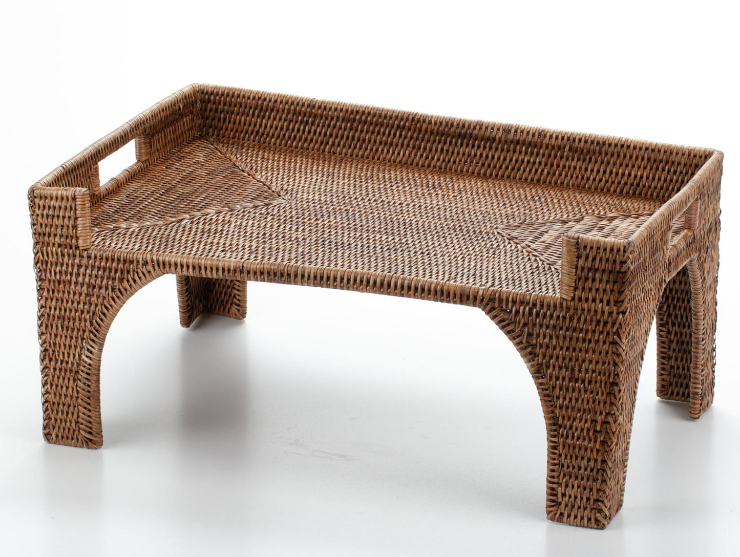 Handwoven Rattan Bed Tray Table with Legs | Breakfast in Bed Serving Tray | Boho Woven Tray with Handles | Laptop Stand