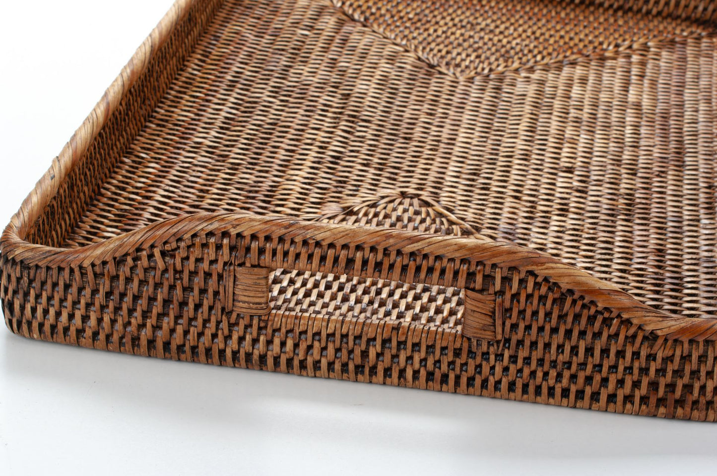 Handwoven Rattan Serving Tray with Handles | Rectangular Woven Breakfast Tray | Ottoman Tray Coffee Table Decor | Boho Home
