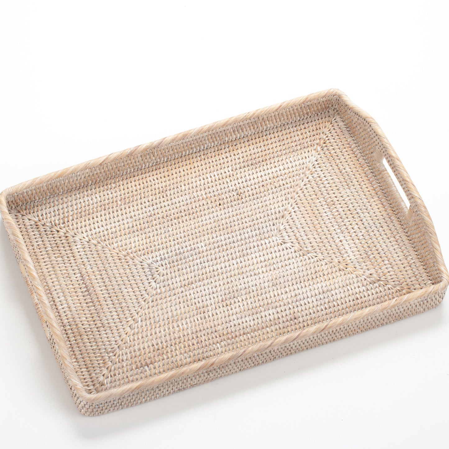 Handwoven Rattan Serving Tray with Handles | Rectangular Woven Breakfast Tray | Ottoman Tray Coffee Table Decor | Boho Home