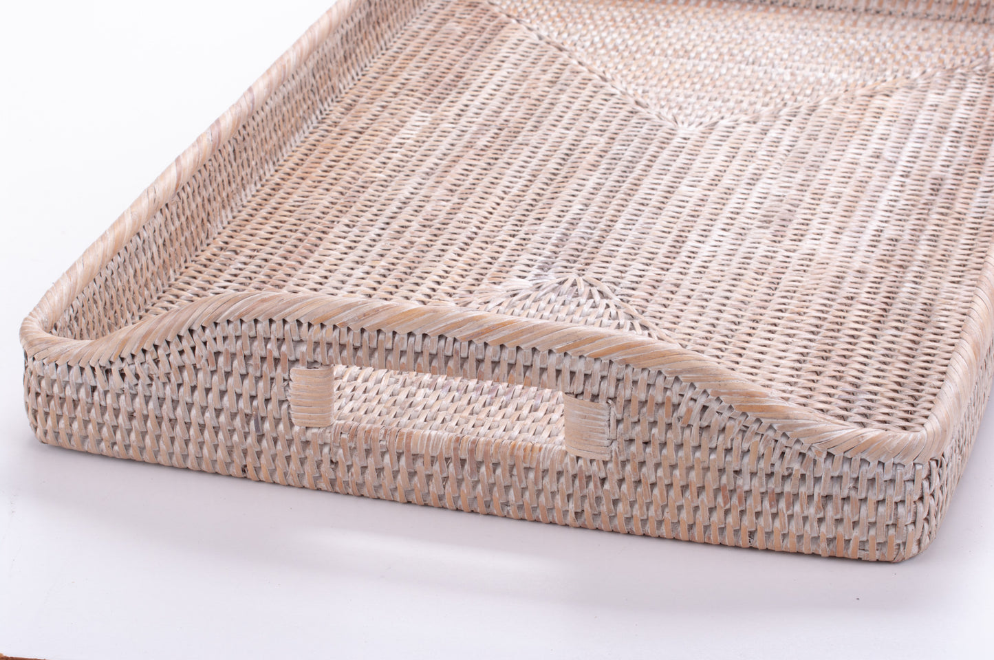 Handwoven Rattan Serving Tray with Handles | Rectangular Woven Breakfast Tray | Ottoman Tray Coffee Table Decor | Boho Home